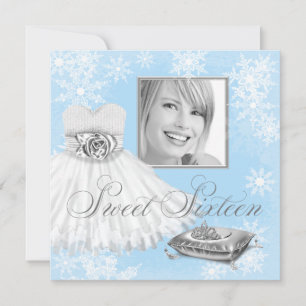 Invitation Winter Blue Snowflake Photo Sweet sixteen Party