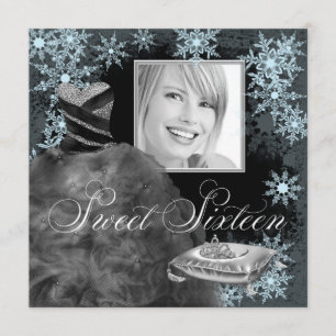 Invitation Winter Blue Snowflake Photo Sweet sixteen Party