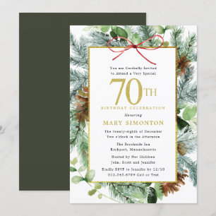 Invitation Winter Botanical Floral Gold 70e fête d'anniversai