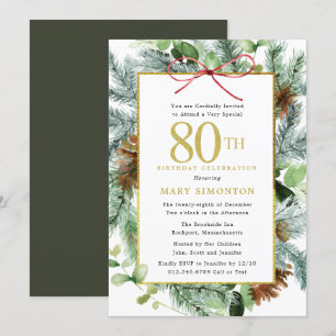 Invitation Winter Botanical Floral Gold 80e fête d'anniversai