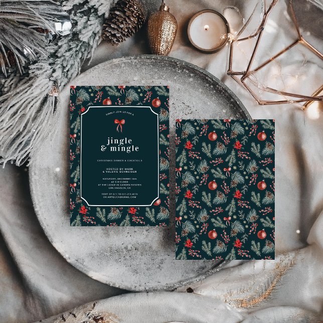 Invitation Winter Botanicals Coquette Bow | Christmas Party (Créateur téléchargé)