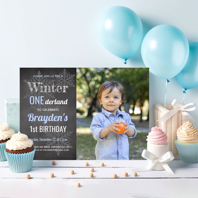 Invitation Winter Chalkboard Photo Boy's 1st Birthday (Créateur téléchargé)