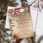 Invitation Winter Christmas Bridal Shower Gold String Lights<br><div class="desc">Elegant Winter Wonderland bridal shower invitation for the winter/Christmas holiday season bridal shower.  Beautiful red poinsettias and greenery with sparkling string lights decorate a metallic gold invitation. Personalize with your party information.</div>