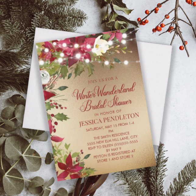 Invitation Winter Christmas Bridal Shower Gold String Lights (Créateur téléchargé)