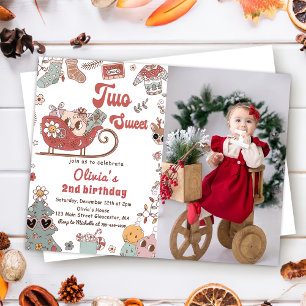 Invitation Winter Christmas Retro Two Sweet 2nd Birthday