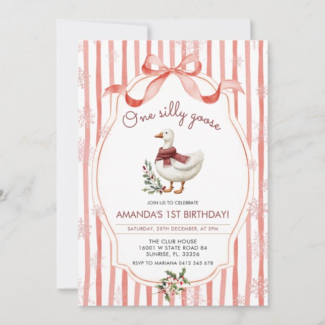 Invitation Winter Christmas Silly Goose 1st Birthday (Devant)
