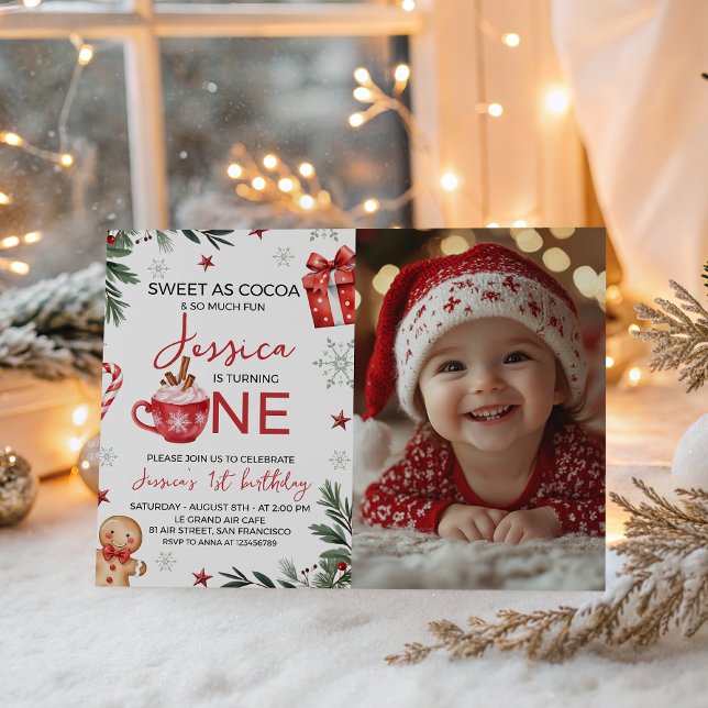 Invitation Winter Cocoa First Birthday Invite Photo (Créateur téléchargé)
