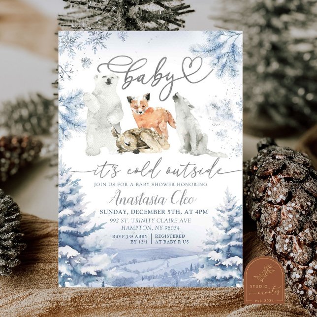 Invitation Winter Cold Forest Arctic Animals Baby Shower (Créateur téléchargé)
