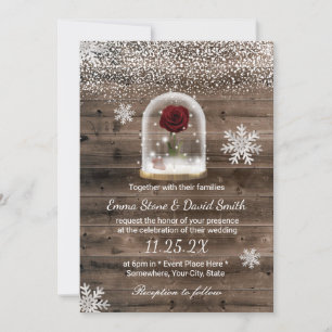 Invitation Winter Fairytale Beauté Rose Dome Mariage