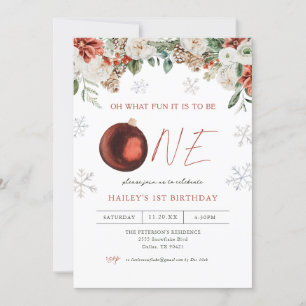Invitation Winter Floral Oh What Fun Girl 1er anniversaire fê
