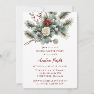 Invitation Winter Floral Rouge Rose blanche Rose Bachelorette