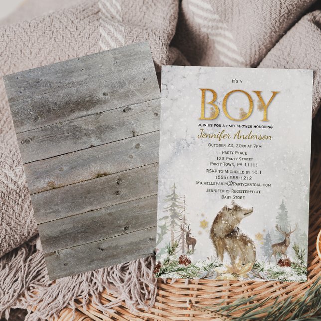 Invitation Winter Forest Boy Country Wolf Deer Baby shower (Créateur téléchargé)