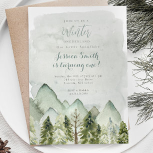 Invitation Winter Forest Mountain Onederland 1er anniversaire