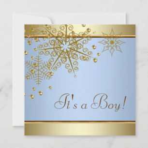 Invitation Winter Gold Blue Snowflakes Baby Boy Shower