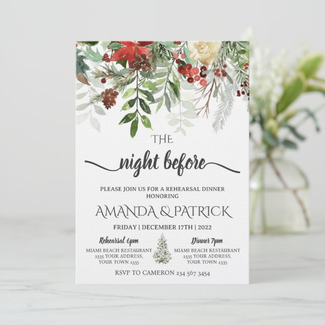 Invitation Winter Greenery The Night Before Rehearsal Dinner (Debout devant)