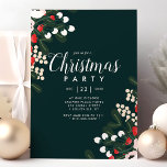 Invitation Winter Holly Berries Fête de Noël Florale<br><div class="desc">Célébrez la saison avec cette élégante invitation à la fête de Noël avec un magnifique design hivernal fleuri. Ornée de baies sèches et de fleurs blanches délicates, cette invitation est parfaite pour un rendez-vous festif. L'arrière - plan vert foncé met en valeur les fleurs joyeuses, lui donnant un look moderne...</div>