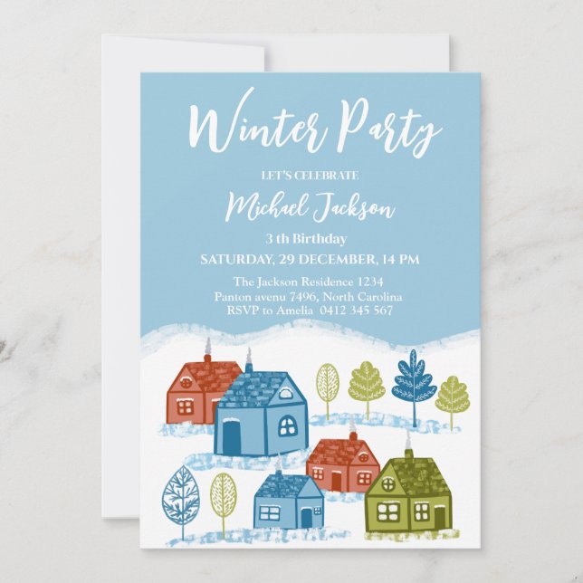 Invitation Winter houses Birthday Party Baby (Devant)