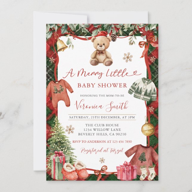 Invitation Winter Merry Little Christmas Baby Shower (Devant)