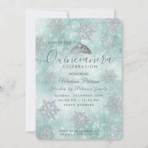 Invitation Winter merveilleux turquoise bokeh tiara Quinceañe