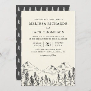 Invitation Winter Mountain Pine Tree Forest Mariage rustique