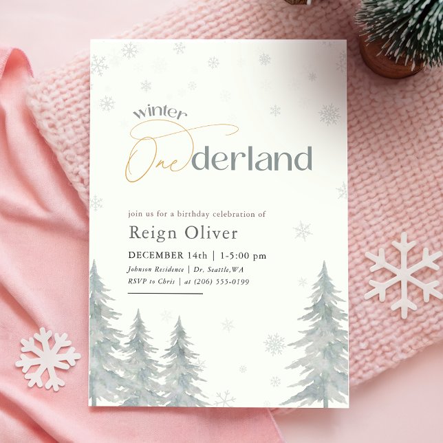 Invitation Winter Onderland Watercolor Boy Girl 1st Birthday (Créateur téléchargé)