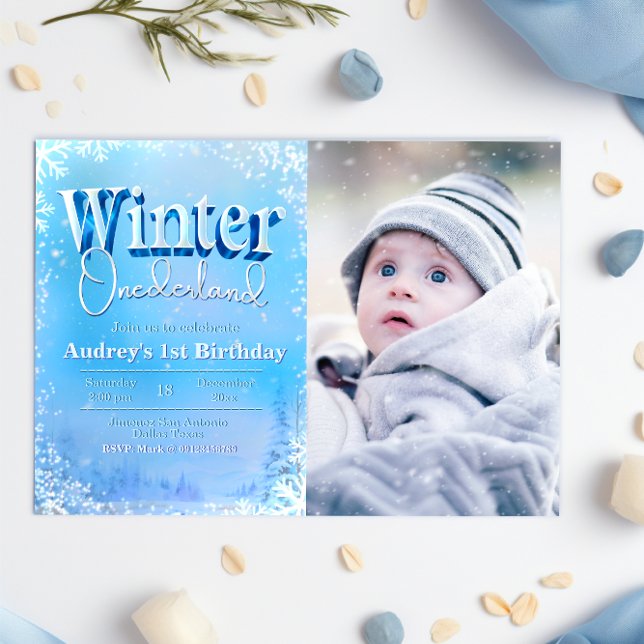 Invitation Winter Onederland - 1er anniversaire avec photo (Créateur téléchargé)