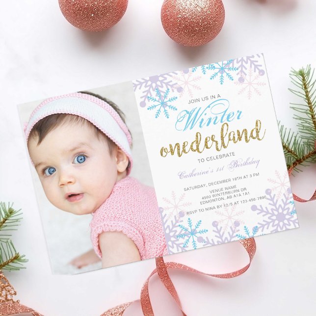 Invitation Winter Onederland 1er anniversaire Baby Girl photo (Créateur téléchargé)