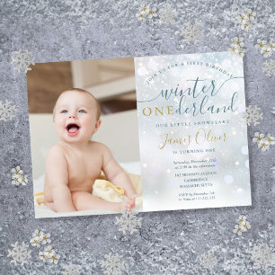 Invitation Winter ONEderland 1er Anniversaire Photo Flocons d