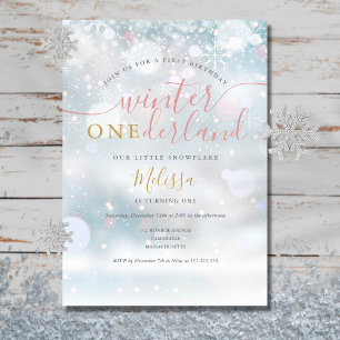 Invitation Winter Onederland 1er Anniversaire Rose Et Or