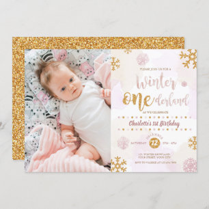 Invitation Winter Onederland 1er anniversaire Rose Gold and G