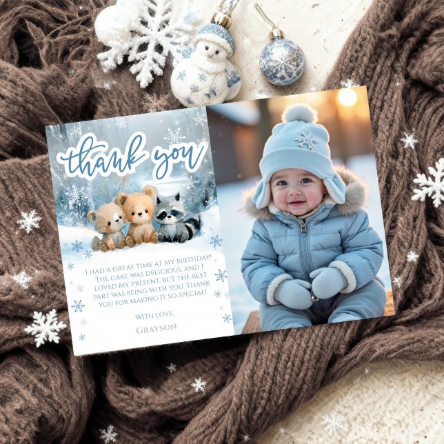 Invitation Winter Onederland 1st Birthday Thank You Cards (Créateur téléchargé)