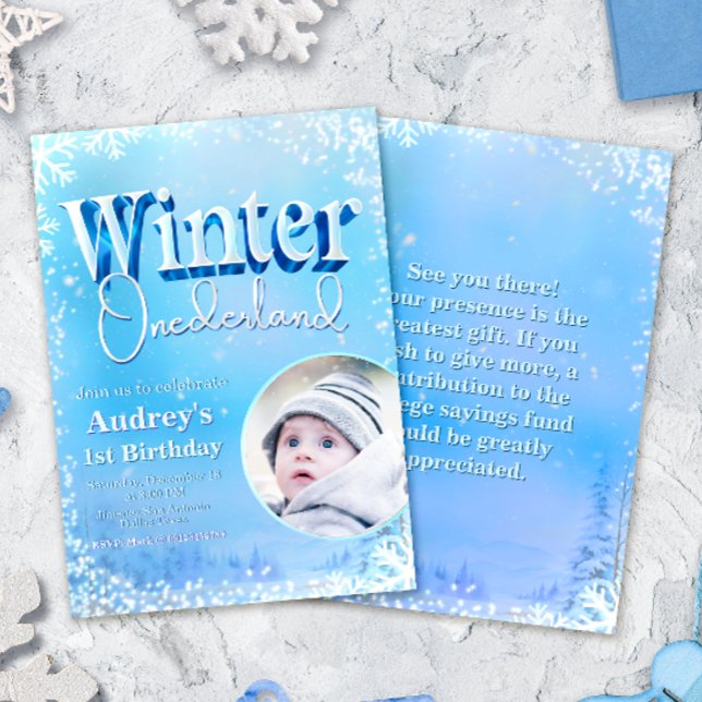 Invitation Winter Onederland - 1st Birthday with Photo  (Créateur téléchargé)