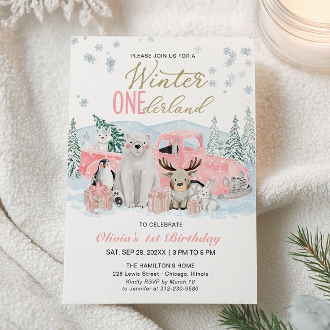 Invitation Winter Onederland Arctic Animal Girl 1st Birthday (Créateur téléchargé)