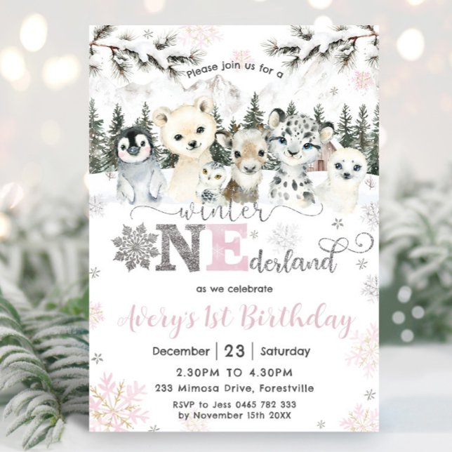 Invitation Winter Onederland Arctic Animals Snow 1st Birthday (Créateur téléchargé)