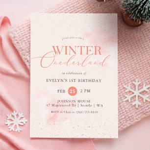 Invitation Winter ONEderland Argent Rose Pailleté 1er Anniver