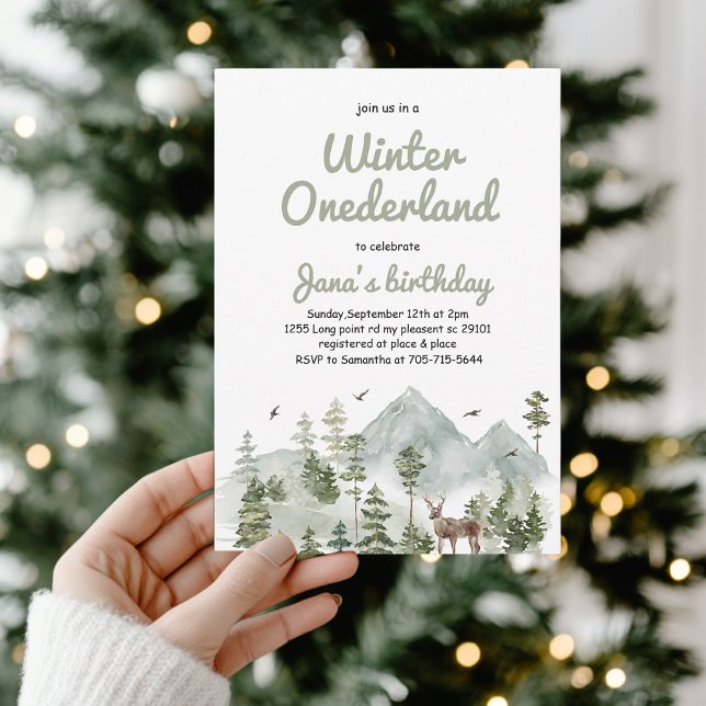 Invitation Winter ONEderland Birthday | Watercolor Deer (Créateur téléchargé)