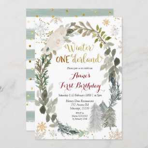Invitation Winter Onederland Blanc Floral Anniversaire Invita
