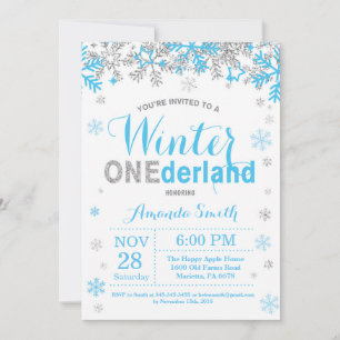 Invitation Winter Onederland Blue and Silver Boy 1st Birthday