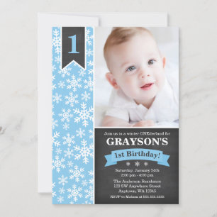 Invitation Winter Onederland Blue Boy 1er Anniversaire Invita
