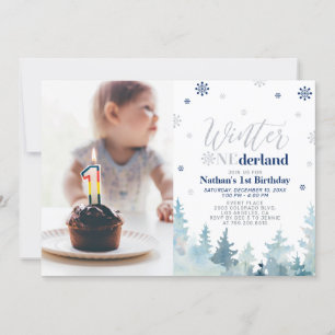 Invitation Winter Onederland Blue Boy 1er anniversaire Photo
