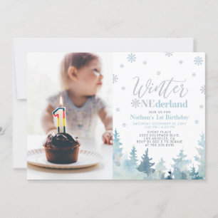Invitation Winter Onederland Blue Boy 1er Birthday Photo