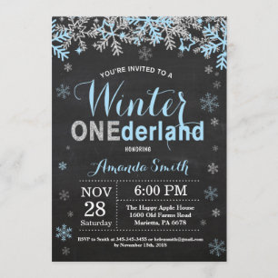 Invitation Winter Onederland Blue Silver Boy 1er anniversaire