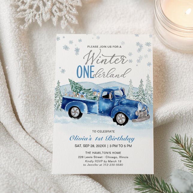 Invitation Winter Onederland Blue Truck First Birthday (Créateur téléchargé)