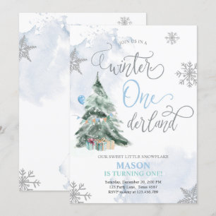 Invitation Winter Onederland Boy Blue Hiver 1er anniversaire