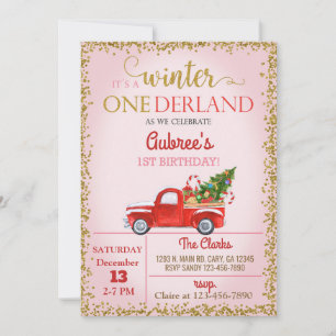 Invitation Winter Onederland camion rouge fille 1er anniversa