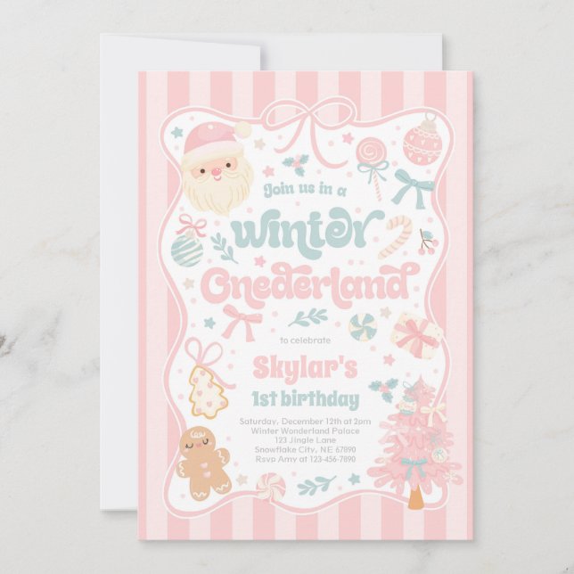 Invitation Winter Onederland Christmas Coquette Bow Birthday (Devant)