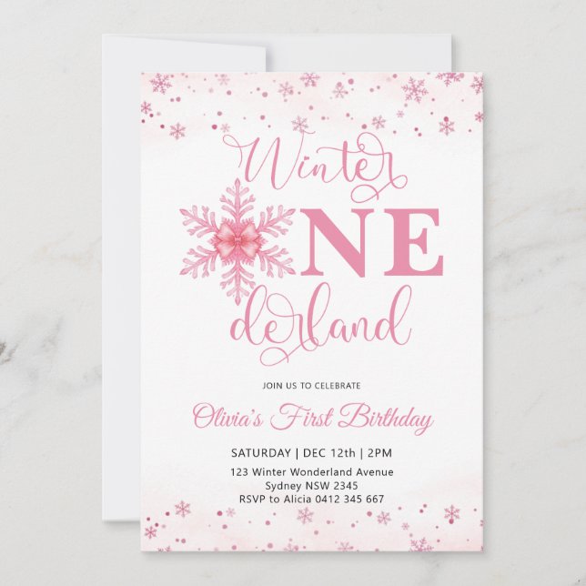 Invitation Winter Onederland Christmas Girl Birthday Party (Devant)