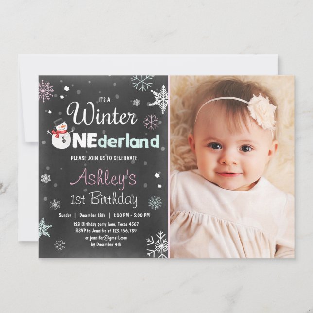Invitation Winter Onederland fête d'anniversaire snowman Mint (Devant)