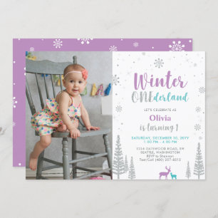 Invitation Winter Onederland, Fille 1ère photo Anniversaire