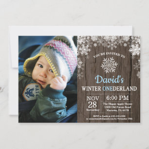 Invitation Winter Onederland Flocon de neige Blue Boy 1er ann